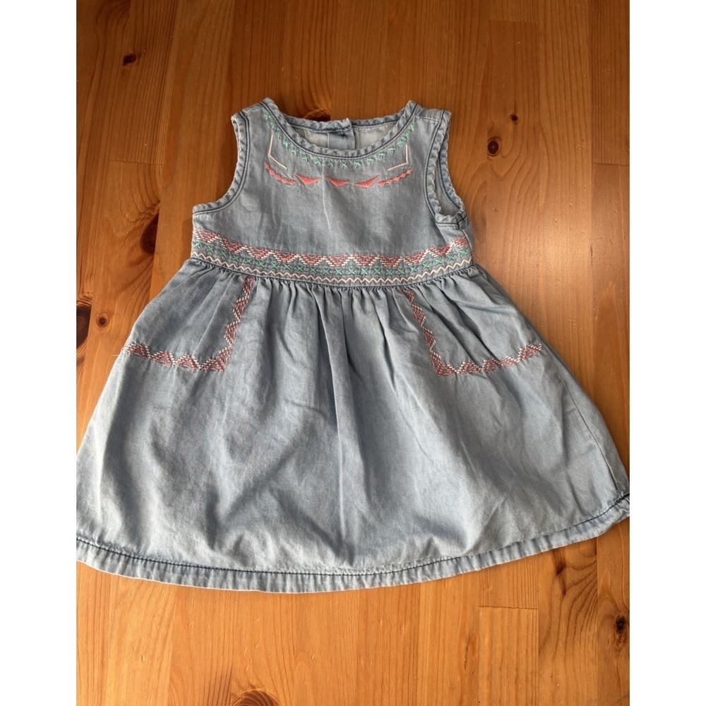 Girls' Gymboree Baby Denim Blue Dress Embroidered Aztec 6-12 Months‎